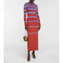 Paco Rabanne Striped Metallic Knit Maxi Dress