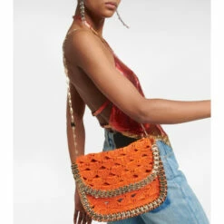 Paco Rabanne Large Embellished Raffia Shoulder Bag