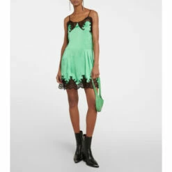 Paco Rabanne Lace-trimmed Satin Minidress