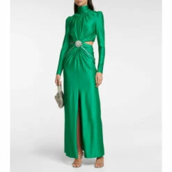 Paco Rabanne Crystal-embellished Ruched Cutout Gown