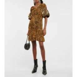 Paco Rabanne Embellished Animal-print Ruched Minidress