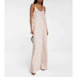 Paco Rabanne Chain-detail Printed Satin Maxi Dress