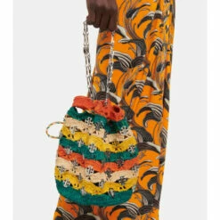 Paco Rabanne Embellished Raffia Bucket Bag