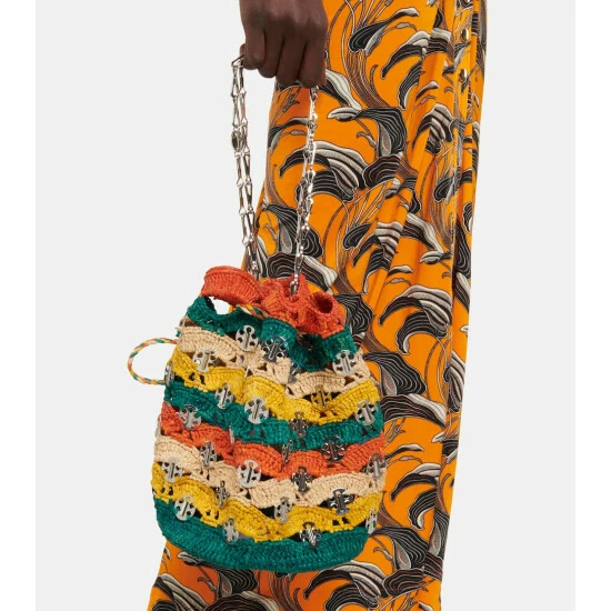 Paco Rabanne Embellished Raffia Bucket Bag 1 Paco Rabanne Embellished Raffia Bucket Bag