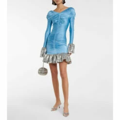 Paco Rabanne Embellished Ruched Lamé Minidress