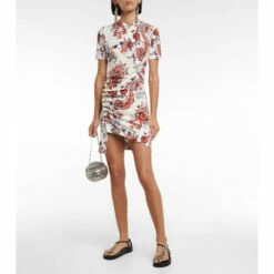 Paco Rabanne Floral Asymmetric Jersey Minidress