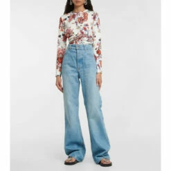 Paco Rabanne Ruched Floral Jersey Long-sleeved Top