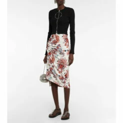Paco Rabanne Floral Ruched Midi Skirt