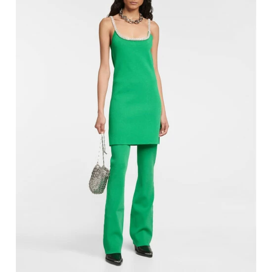 Paco Rabanne Embellished Ribbed-knit Flared Pants 1 Paco Rabanne Embellished Ribbed-knit Flared Pants