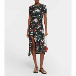 Paco Rabanne Floral Draped Jersey Midi Dress